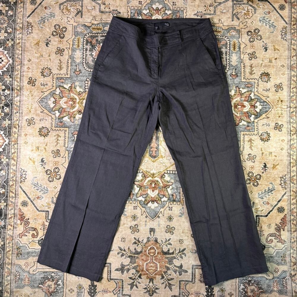 Eileen Fisher linen blend Charcoal gray women's pants lounge resort summer 10